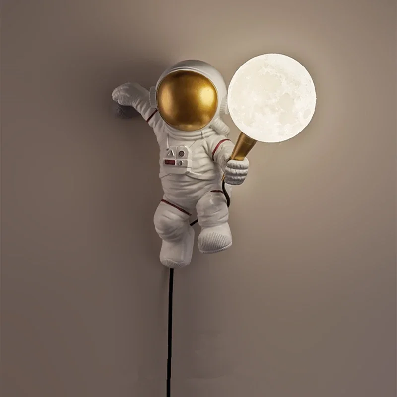 Imagem -05 - Nórdico Astronauta e Lua Led Lâmpada de Parede Quarto Infantil Cozinha Jantar Quarto Estudo Varanda Corredor Personalidade Decoração