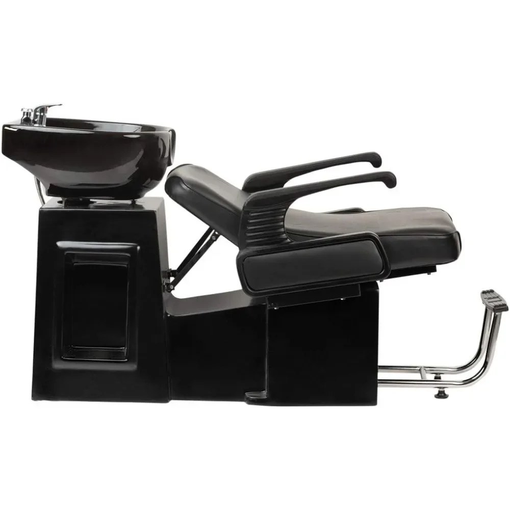 Buy-Rite Lounge Backwash Unit - Salon Shampoo Chair & Black Porcelain Shampoo Bowl Offers Supreme Support, Single Lever Hot