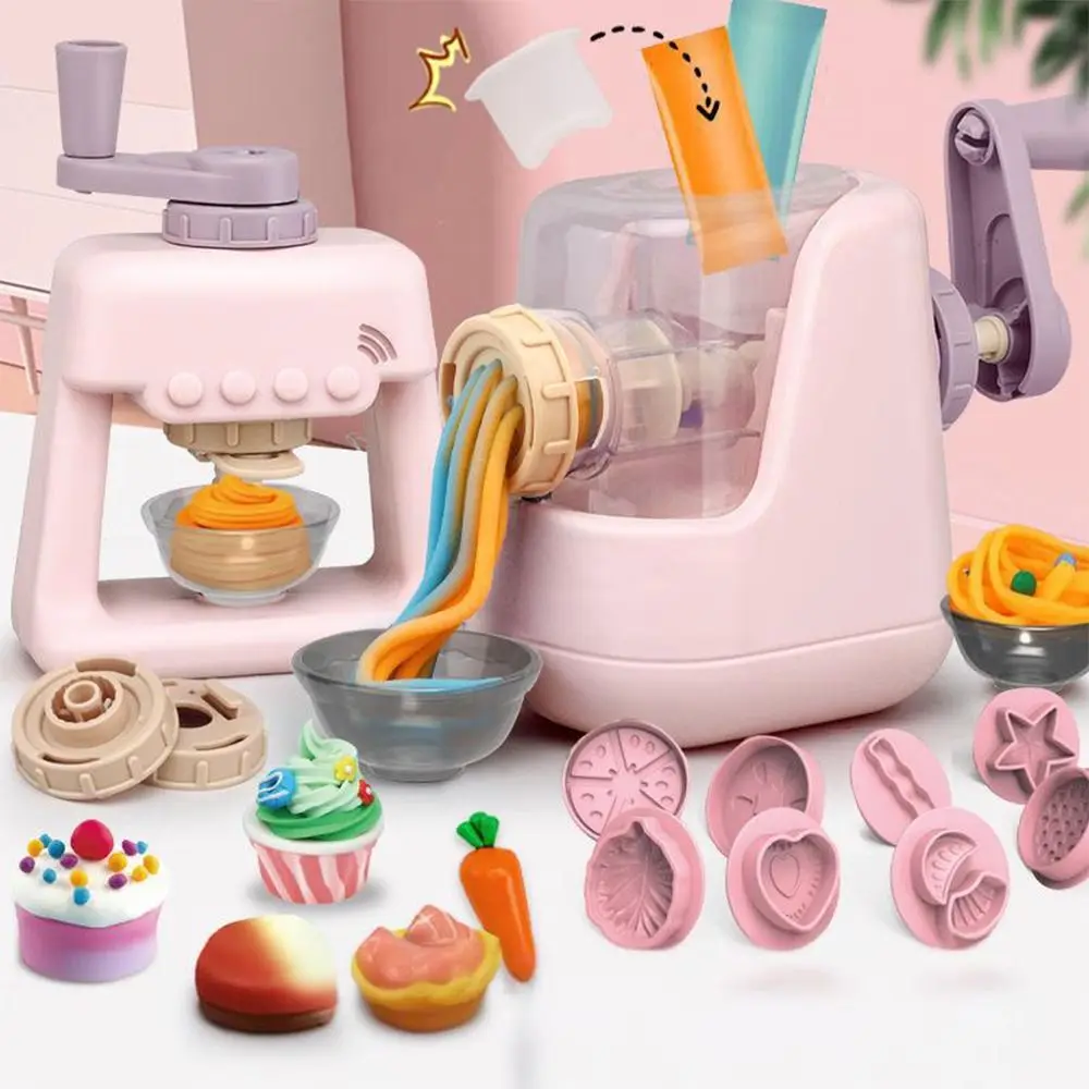 Conjunto de moldes de argila multicoloridos, máquina de macarrão de plástico, casa de brincar, máquina de sorvete, acessórios diy, cozinha de simulação