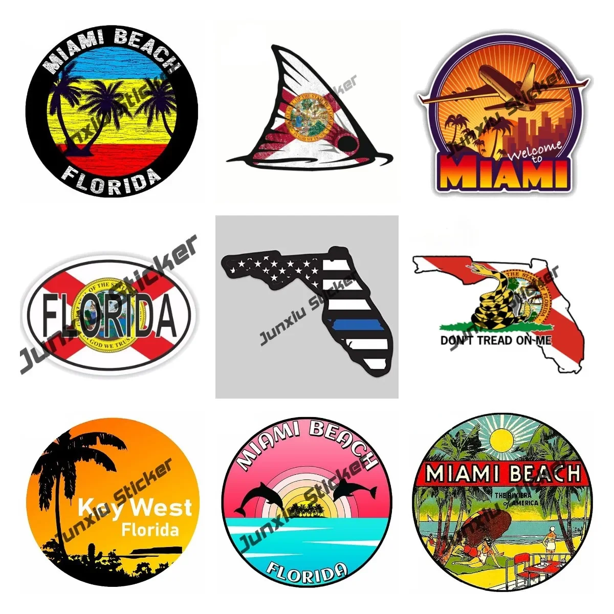 Creative Florida Flag Sticker Vinyl Decal Sunshine Miami Beach Florida Travel Scenery Decal Bottle Laptop Anime Car Accessories