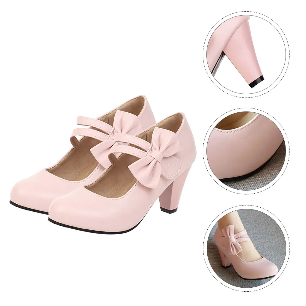 

1 Pair Bowknot Light Mouth Chunky High Heel Shoes For Women Stylish Lady Heels Party Sandals Elevator Fashion Gift