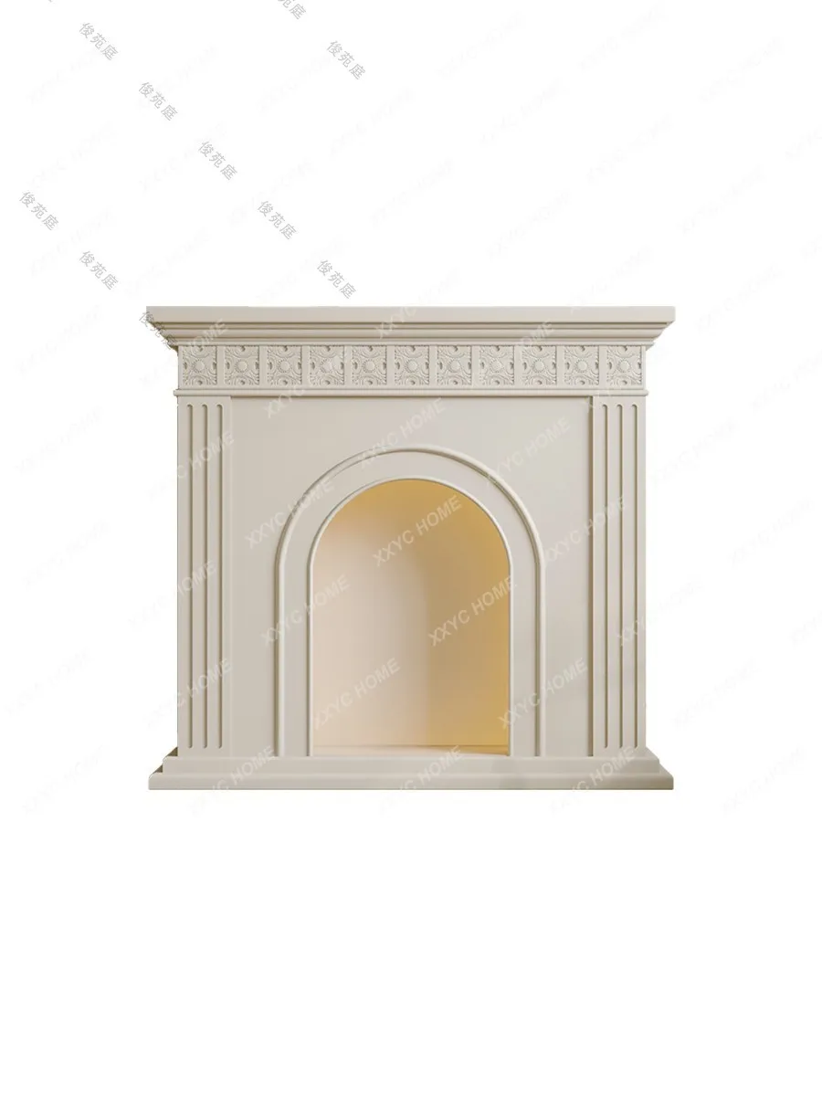 Cream Style Light-Emitting French Carved Fireplace Curio Cabinet Storage Rack