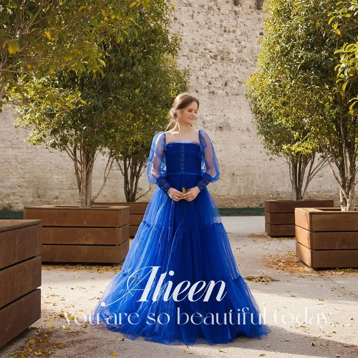 

Aileen Multi-layer Blue Tube Top Puff Sleeves Ball Gowns Dubai Luxury Evening Dress Women Elegant Party Formal Occasion Dresses