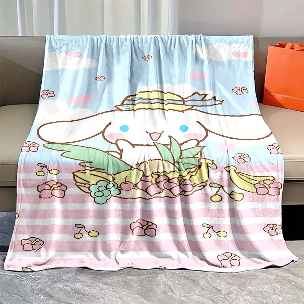 Manta de franela con estampado HD de Cinnamoroll Sanrio, manta de cuatro estaciones para sofá, camas, salas de estar, manta de Picnic de viaje, regalo