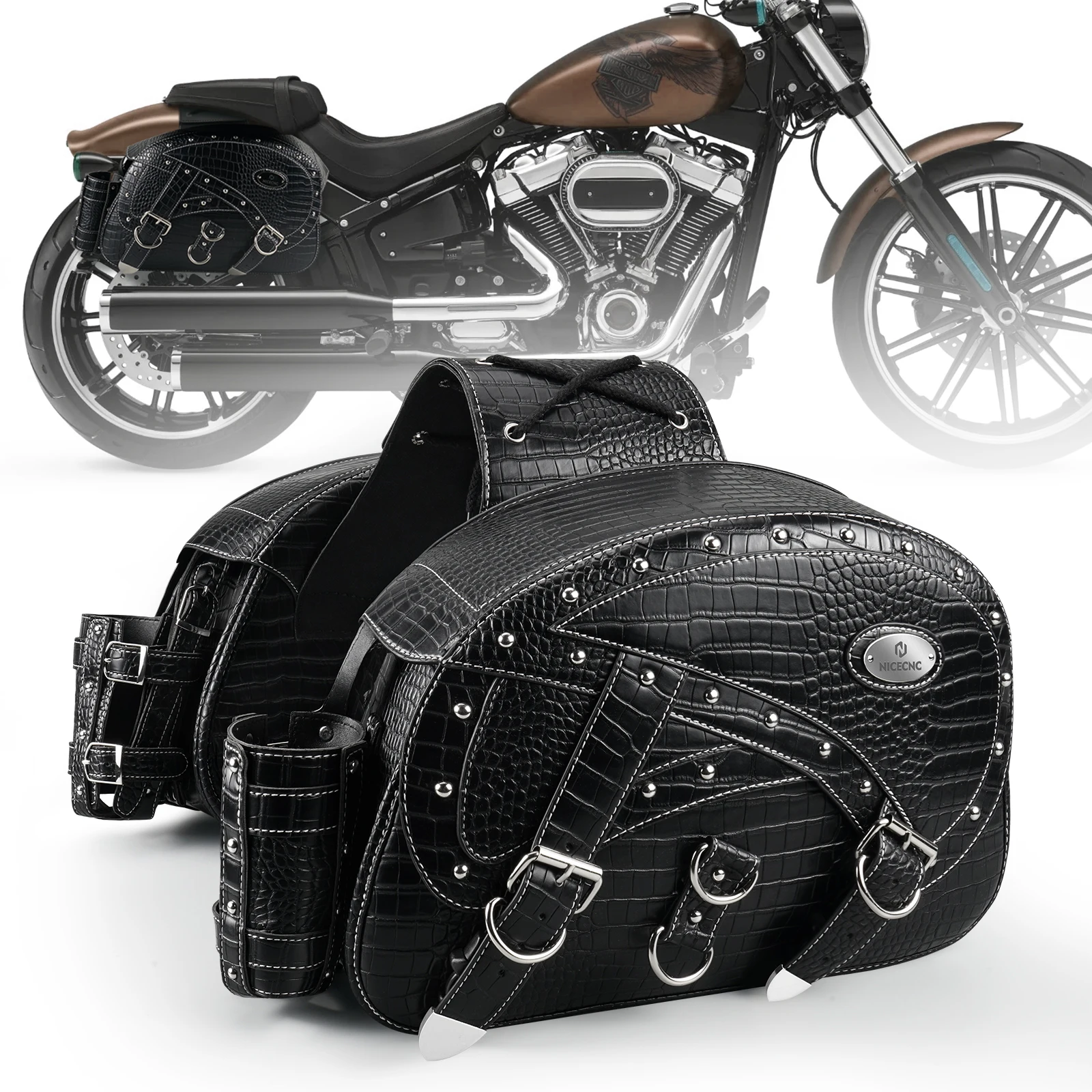 

NICECNC Saddlebag Motorcycle For Harley Davidson Street Glide PU Leather Waterproof Motorbike Side Bags Large Capacity Panniers