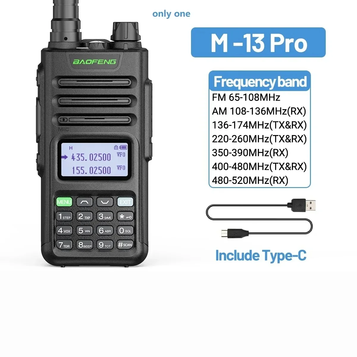 1/2 Baofeng M-13 Pro Air Band Walkie Talkie Беспроводная копия Частота Многодиапазонная NOAA Type-C AM Двухсторонняя радиостанция с дальним радиусом UV 5R Ham