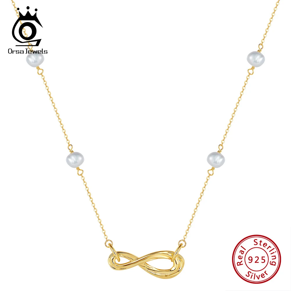 

ORSA JEWELS Exquisite 925 Sterling Silver Infinity Pendant Necklace with 6mm Natural Pearl for Women Birthday Jewelry Gift GPN65