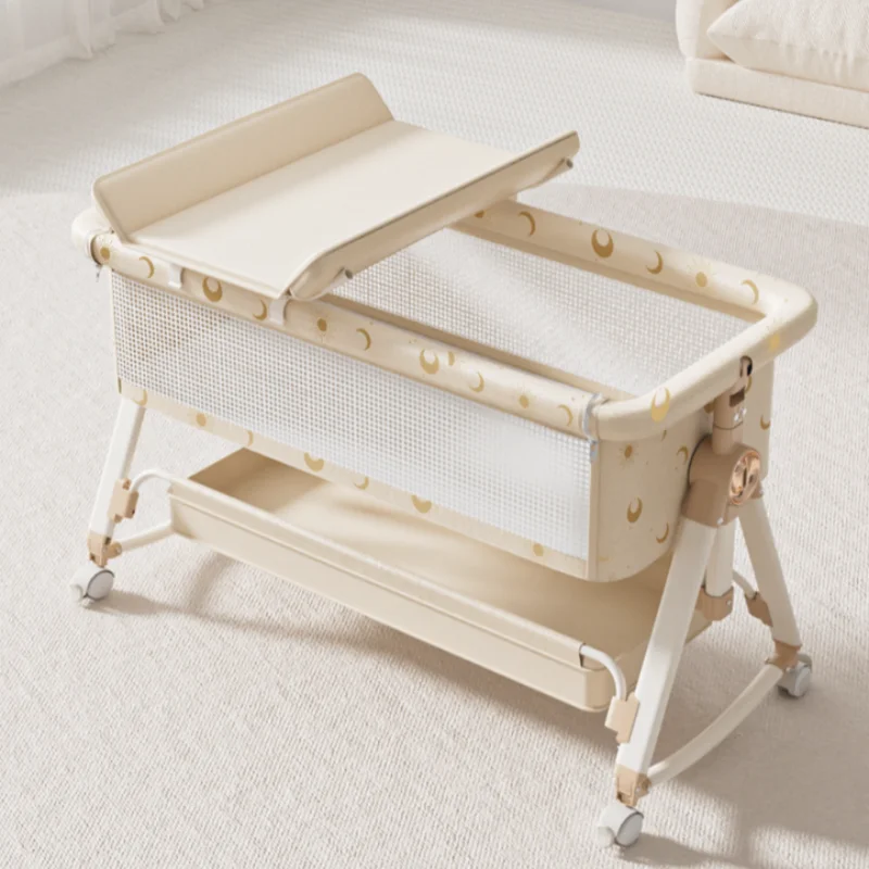 0-2 years old baby crib, portable and movable rocking cradle bed, foldable multi-functional newborn modular large bed