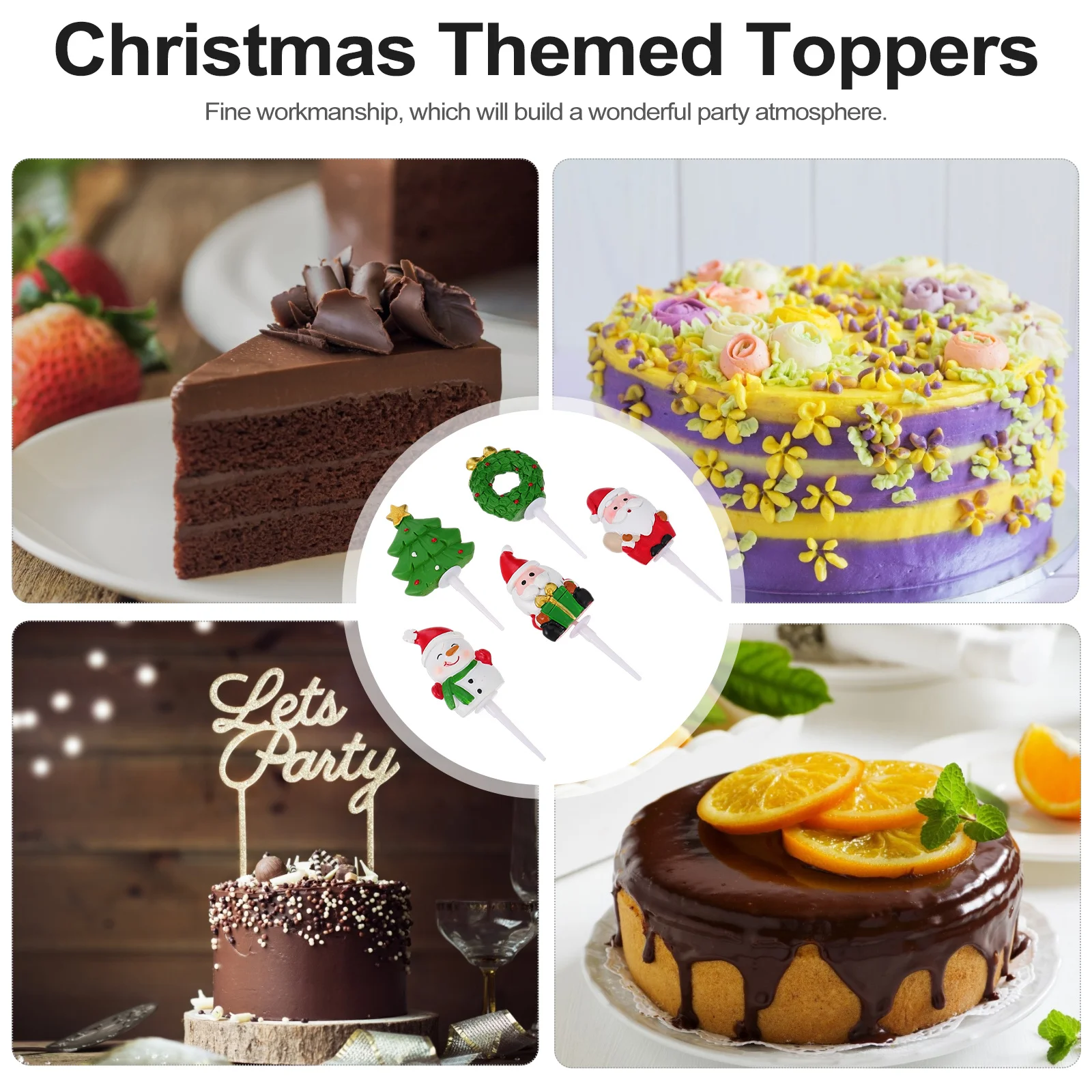 

5Pcs Resin Xmas Cake Toppers Christmas Themed Ornament Party Supplies Holiday Festival Cake Decor Christmas Themed Toppers