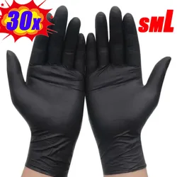 30/2Pcs Disposable PVC Gloves Black Powder Free Nitrile Glove Thickened Non-slip Work Glove Car Repairing Kitchen Cleaning Tool