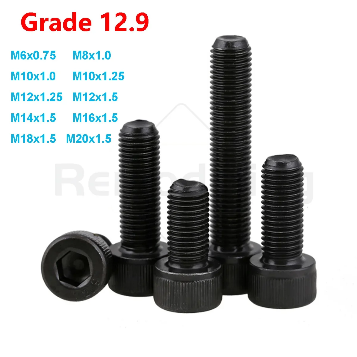 M6 - M20 DIN912 Fine Thread Tooth Hex Hexagon Socket Head Cap Screws Black Grade 12.9 Allen Bolts Pitch 0.75/1.0/1.25/1.5