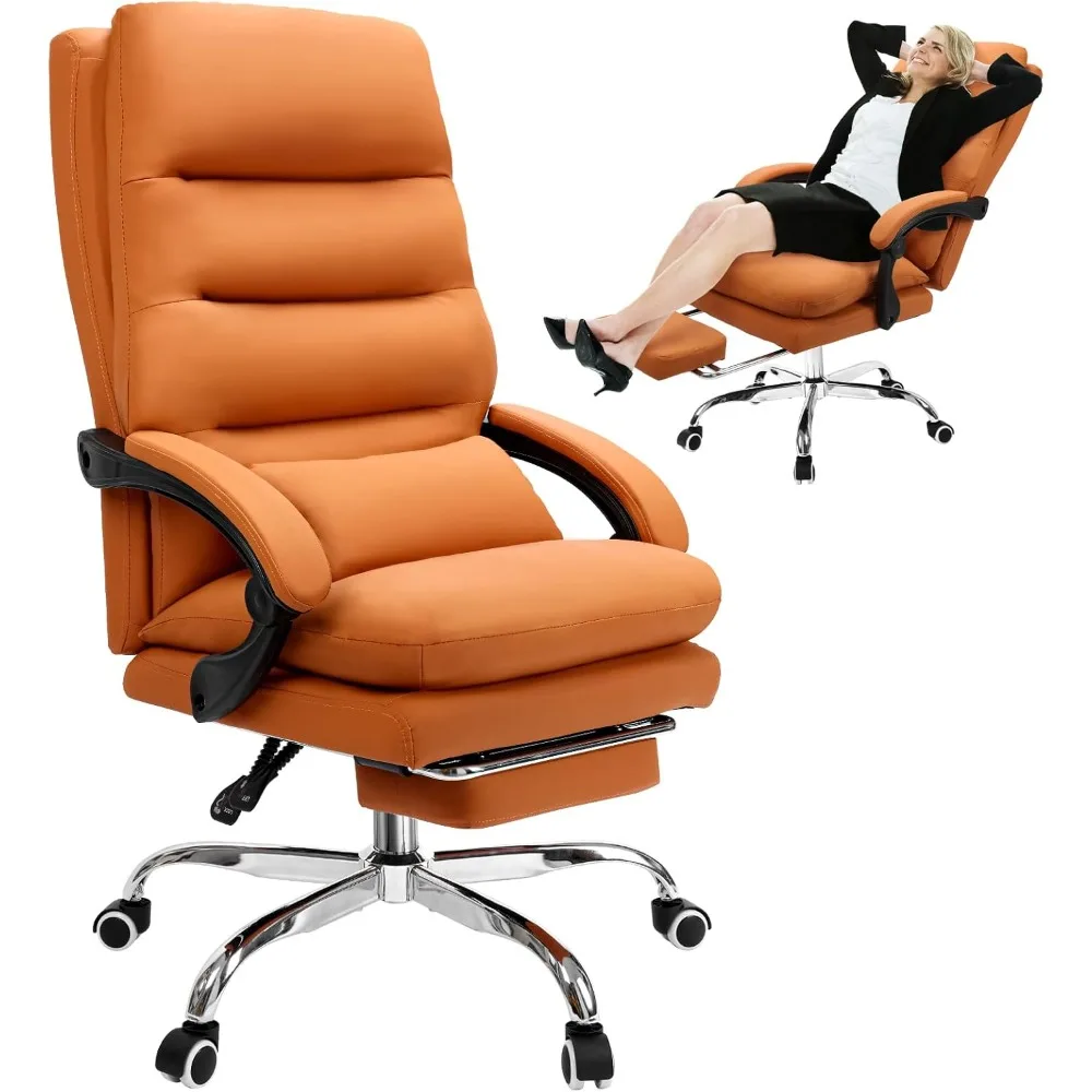 

Office Chair, Ergonomic Big and Tall Computer Desk Chairs with Foot Rest & Pillow, High Back PU Leather Office Chair with Lumbar