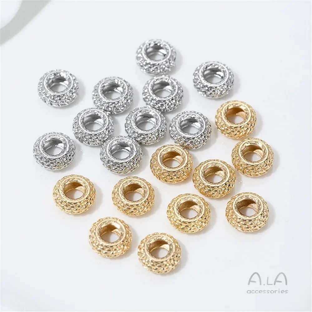 Cuentas de rueda de serpiente de oro de 14K, patrón de escamas de serpiente de dragón, cuentas con orificio grande, anillo para correr, pulsera DIY, collar, accesorios de joyería