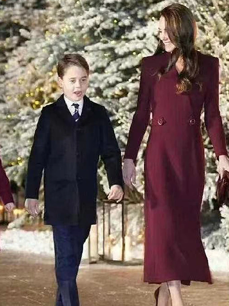 Kate Middleton Principessa sopra cappotto Autunno di alta qualità Nuove donne di lusso vino rosso Vintage Chic Party Elegante giacca a vento alla