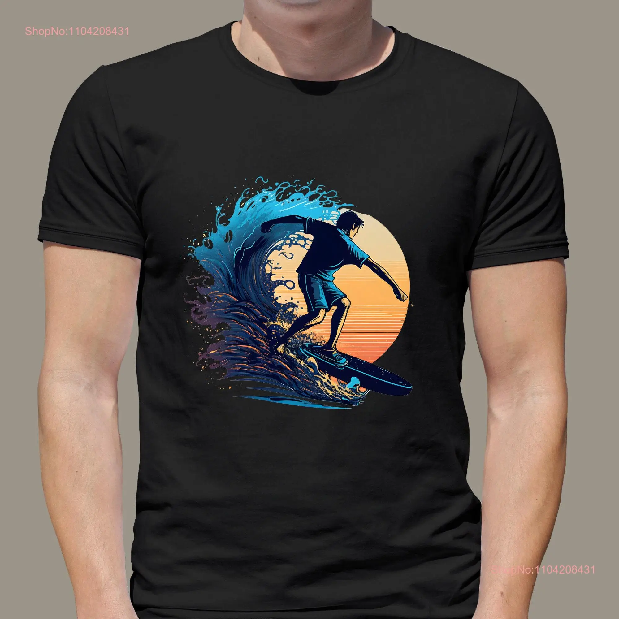 Surfing T Shirt on Sunset background Surf Beach Design For Men Sports s Him long or short sleeves