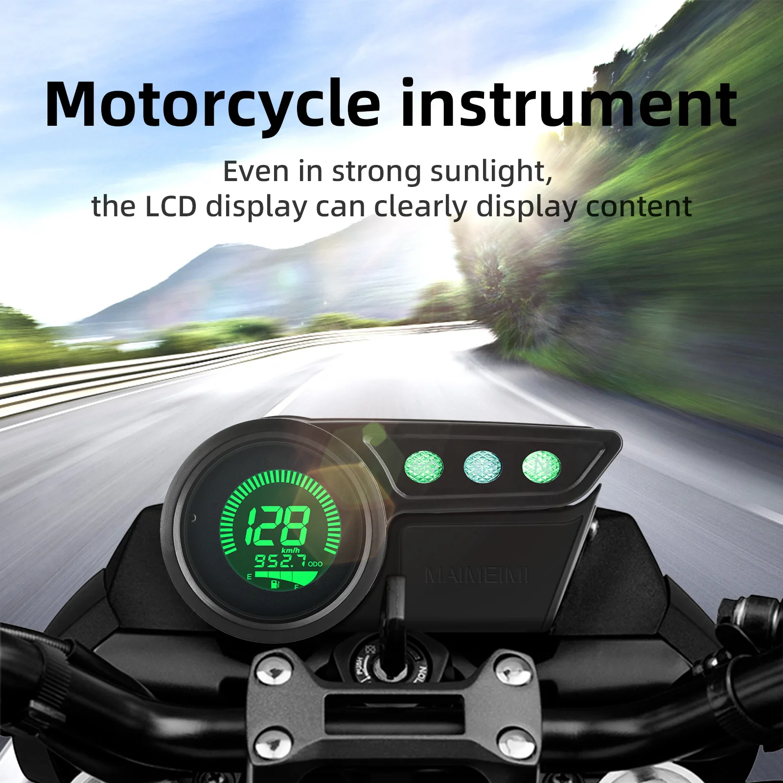 Motorcycle Speedometer Digital Waterproof Fuel Level Gauge + Alarm Odometer ODO TRIP with Turn Signal Adjust 7 Colors Backlight