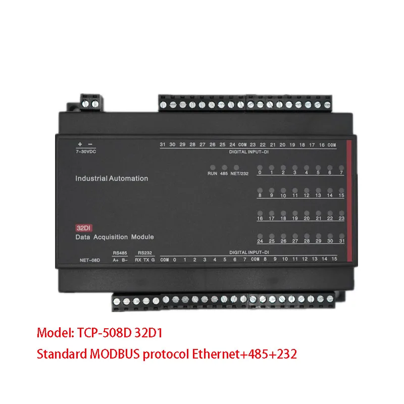 

TCP-508D 32D1 Ethernet module, 32 DI industrial acquisition and control module, standard MODBUS protocol Ethernet+485+232