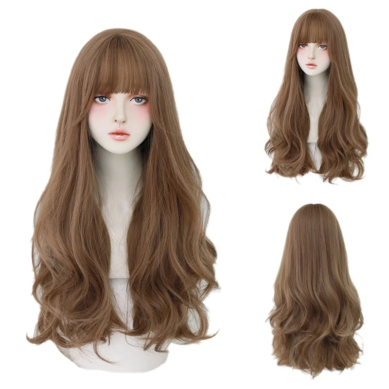 

Cosplay anime wig bangs versatile long curly hair Synthetic fiber wig