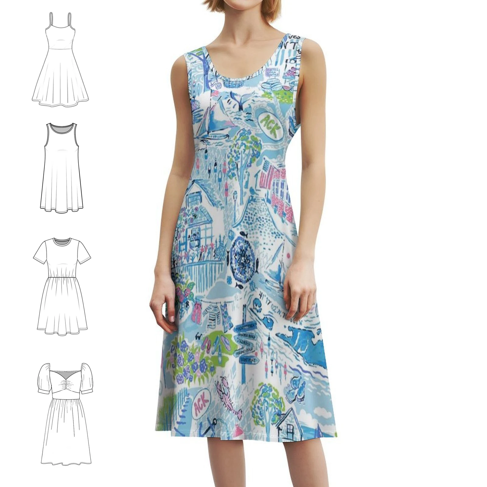 فستان Loves Lily Sea Floral Smock للنساء للربيع والصيف فستان كاجوال للحفلات وحقيبة المحفظة وفساتين الحفلات