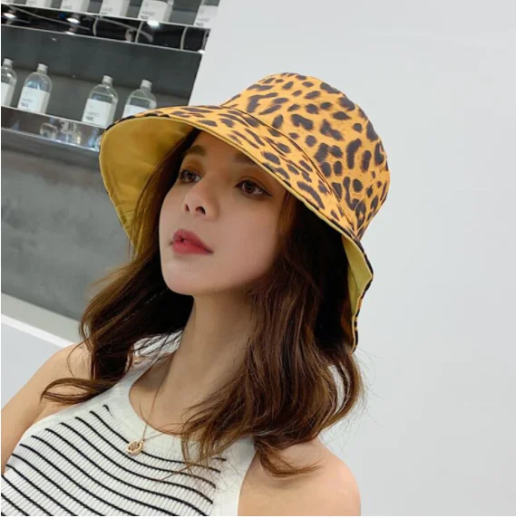 Women Leopard Print Bucket Comfortable Breathe Foldable Men Beach Flat Top Sun Fishing Hat High Quality Flat Panama Hat Street