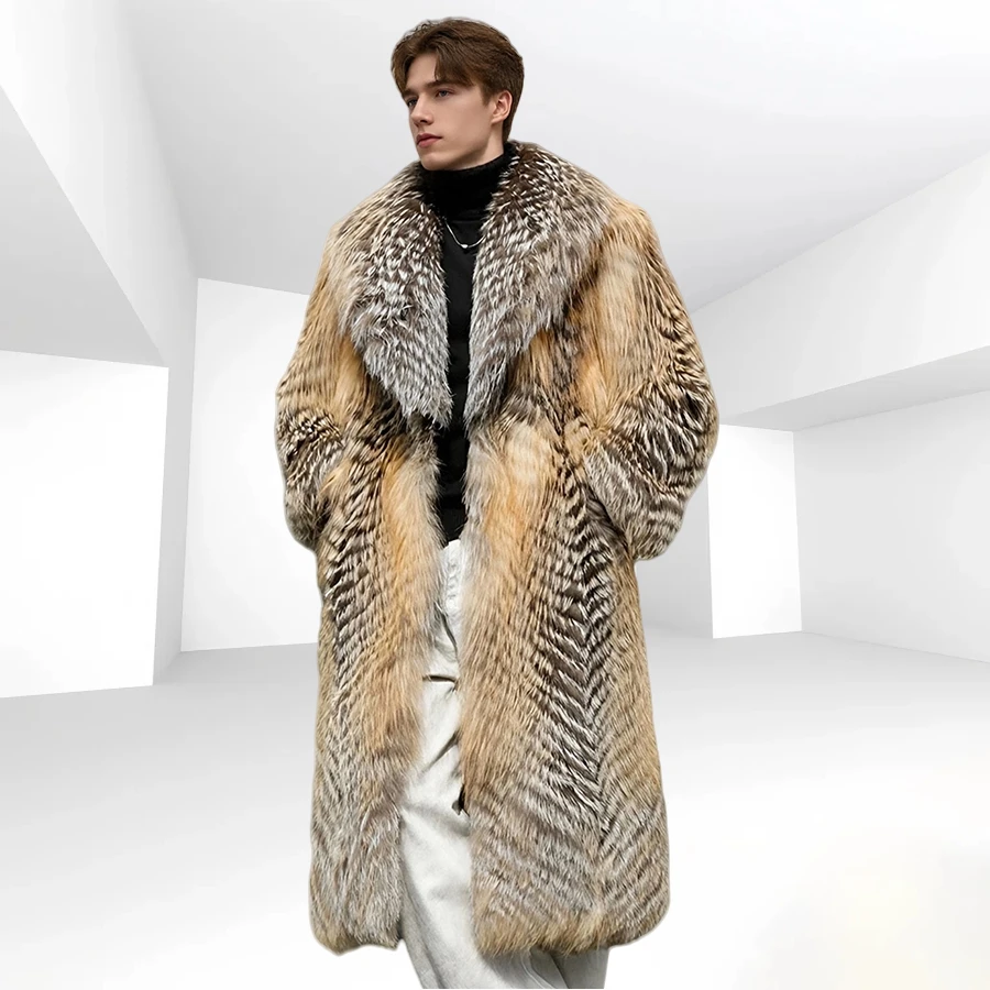 Men's Luxury Long Fox Fur Coat Real Fox Fur Jacket With Big Collar Furry Jacket Luxury Best Selling Natural Fur Coat