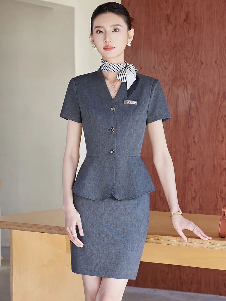 

High-end professional women's summer thin workwear suit dress, elegant and slim-fitting formal two-piece suit