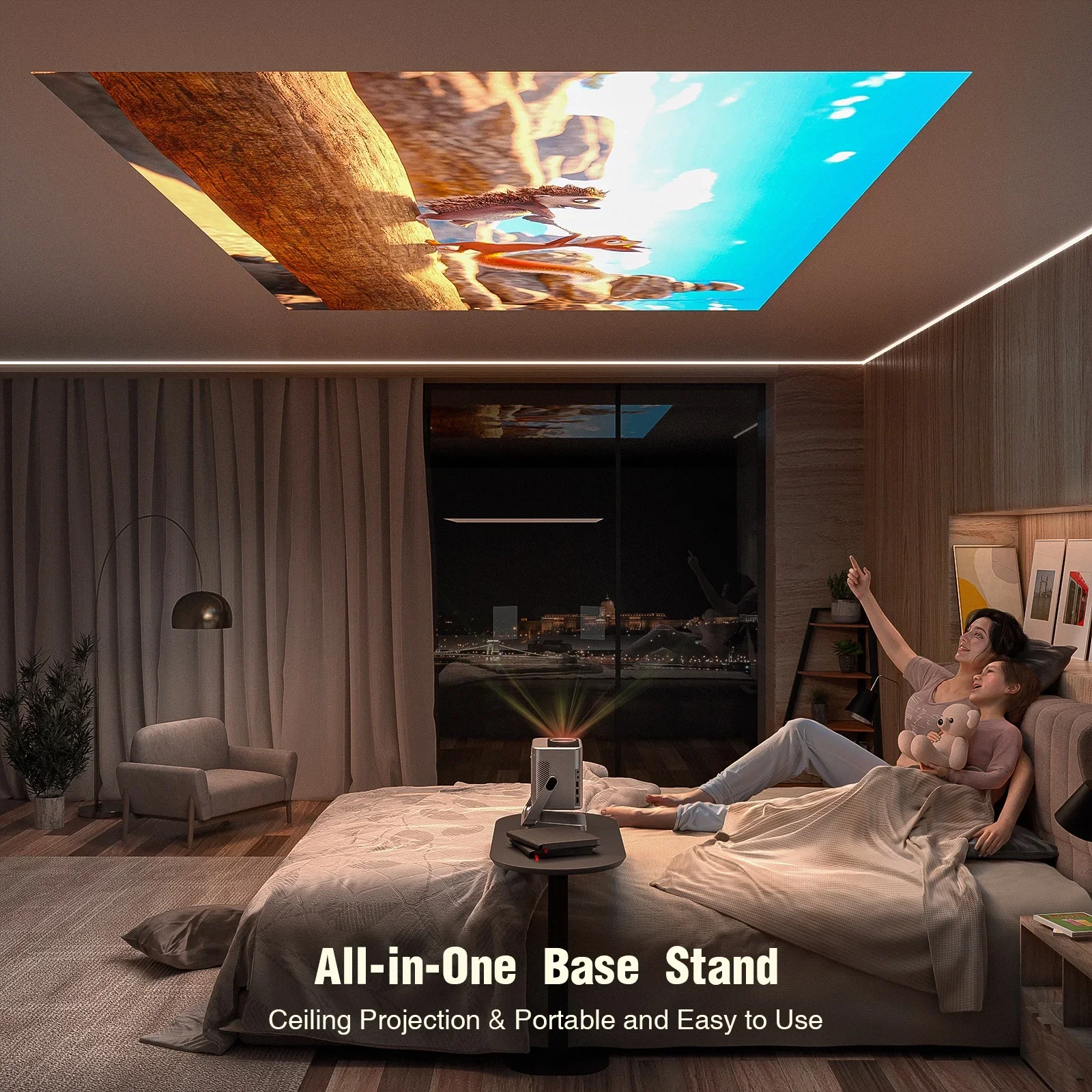 2025 New Smart Android FHD 4K 1080P Theater Projector Auto Focus Lens 2G RAM Features Auto Focus Daytime Light