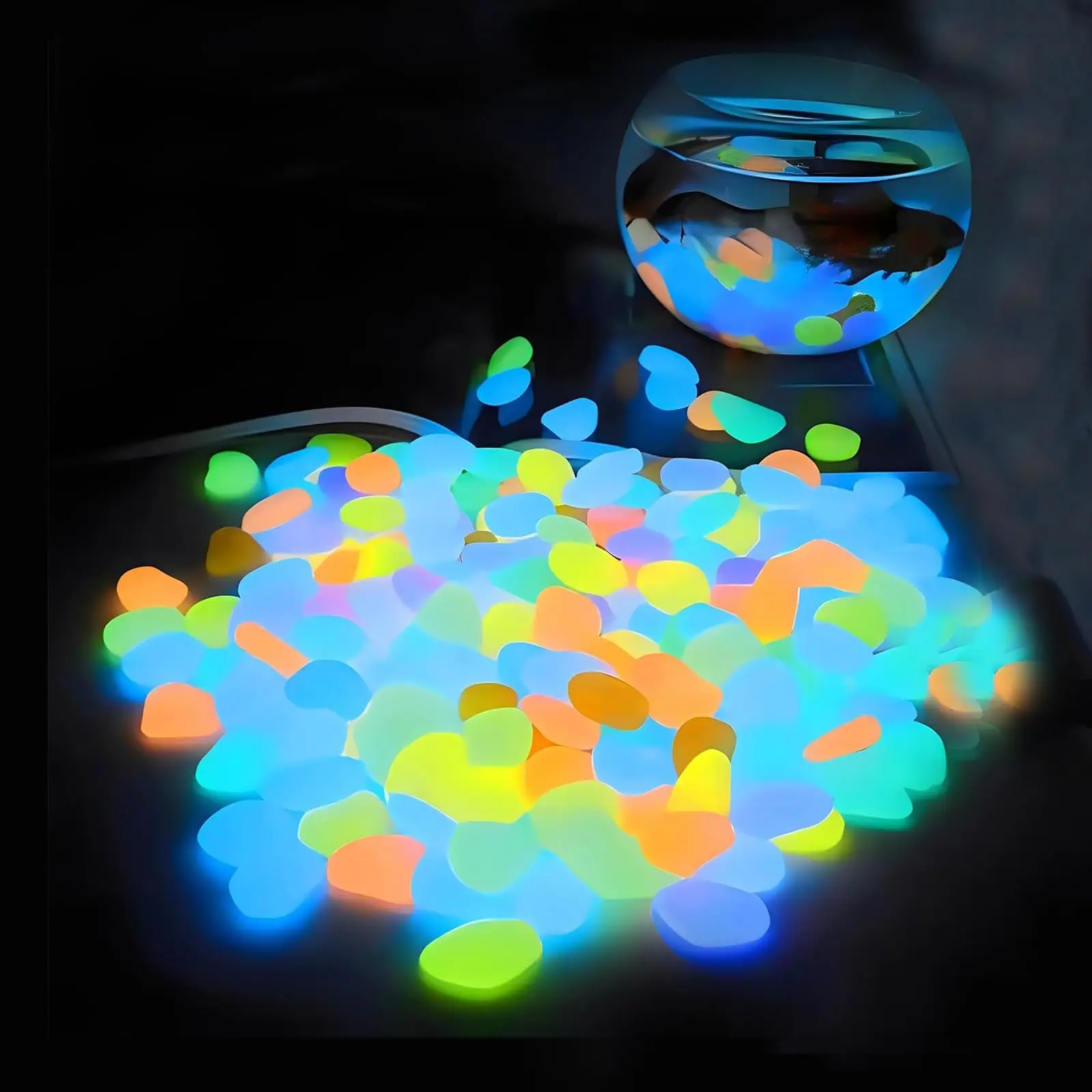 Aquarium Decor Glow In The Dark Pebbles 100pcs Resin Luminous Stones Safe for Fish for Garden Paths Potted Plants Landscape