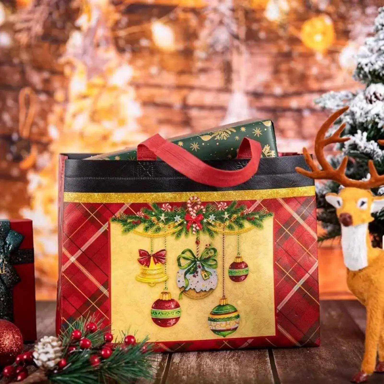 

Рождественские сумки с ручками, 12 шт., праздничные зимние праздничные упаковочные мешки, рождественские сумки с ручками для вечеринок