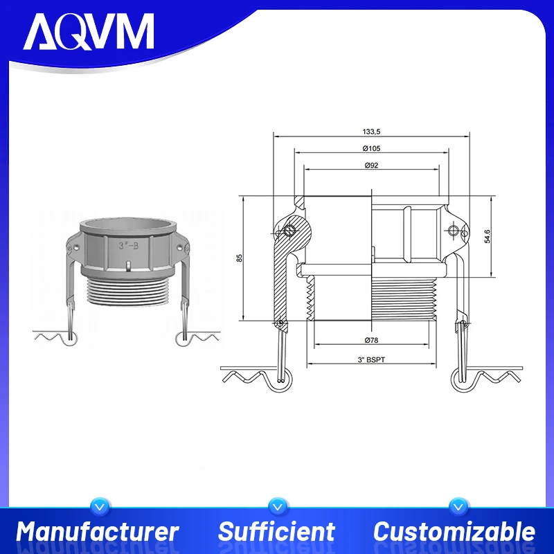 Camlock Type B DN80 3 Inch 304SS Thread Coupling Roof Drainage High Flow Hydraulic Industrial Pipe Screw Adapter Fittings