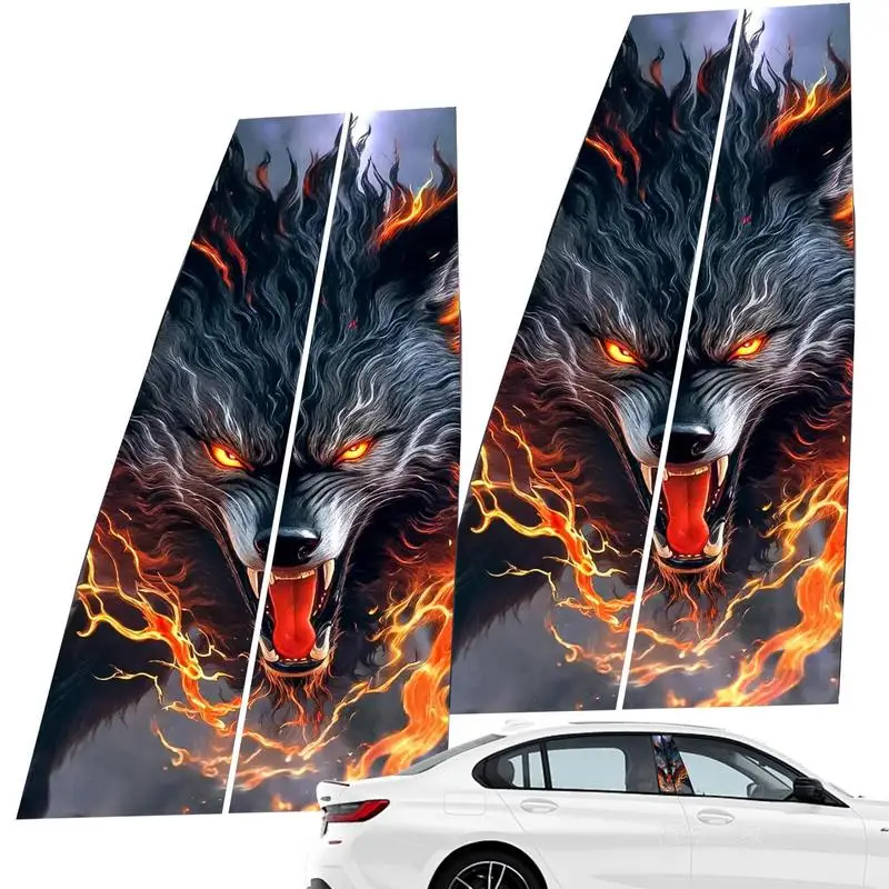 Car Window Pillar Stickers Car Center Column Sticker Window Pillar Posts Molding Cover Side Door Window Cover Black Wolf