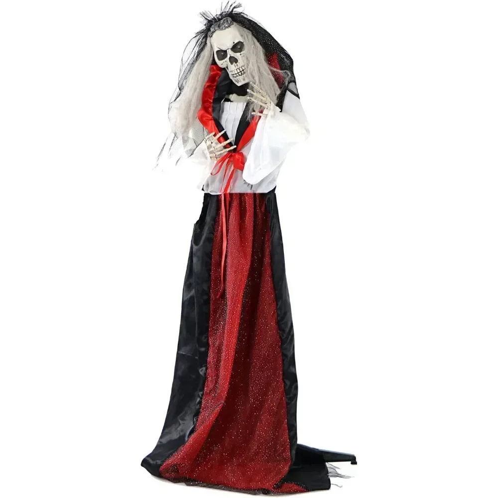 Life-Size Scary Skeleton Bride, Halloween Animatronic with Touch Activated Lights and Sound,  Halloween Props