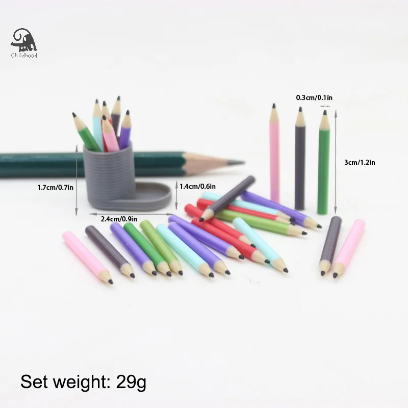 

1 Set 1:12 Dollhouse Miniature Dollhouse Pen Holder+6 Colored Pencils Set Doll Home Decor Pretend Play Dollhouse Stationery Toys
