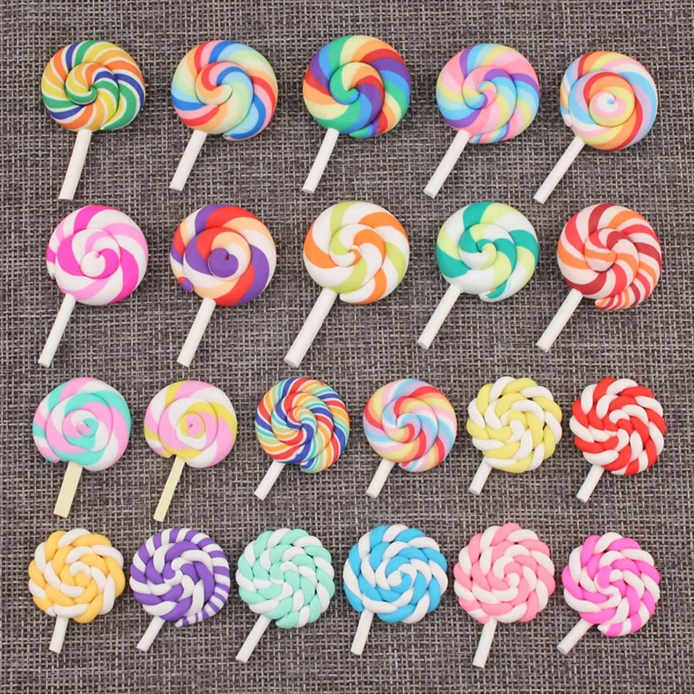 35Pcs Clay Simulation Lollipop Colorful Polymer Candy Embellishment for Handmade Craft Jewelry Card Decoration