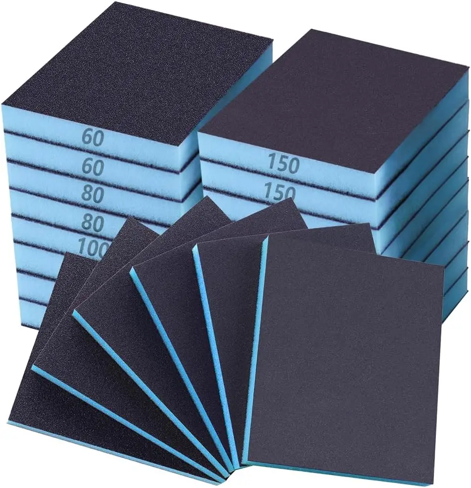 Double-Sided Sanding Sponge Kit 6Pcs Wet Dry Sanding Blocks 60-320# Washable Assortment for Curved WoodPaintDrywall and Metal