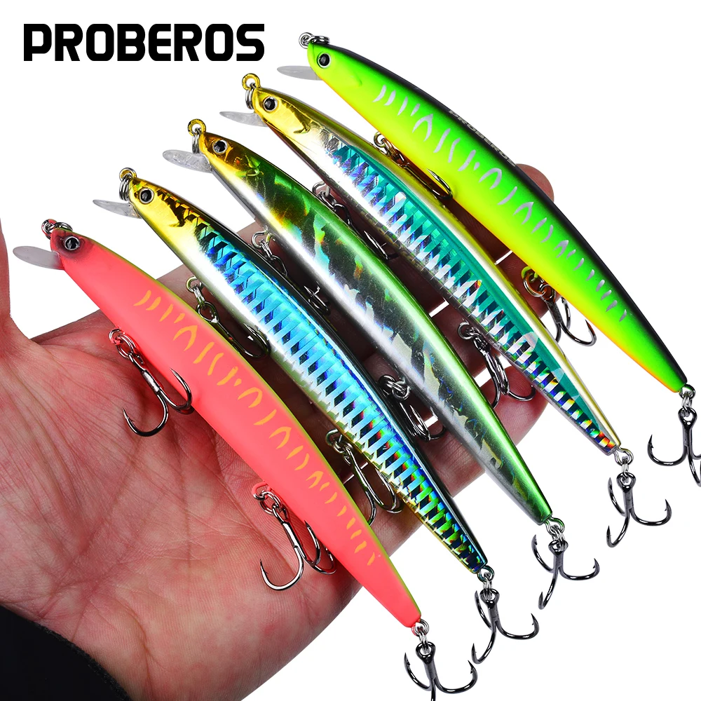 Proberos 1 Stück lebensechter Weitwurf-Minnow-Angelköder, 12,5 cm/4,92 Zoll, 16 g – mit 3D-Augen, sinkender Kurbelköder mit 3X Drillingshaken