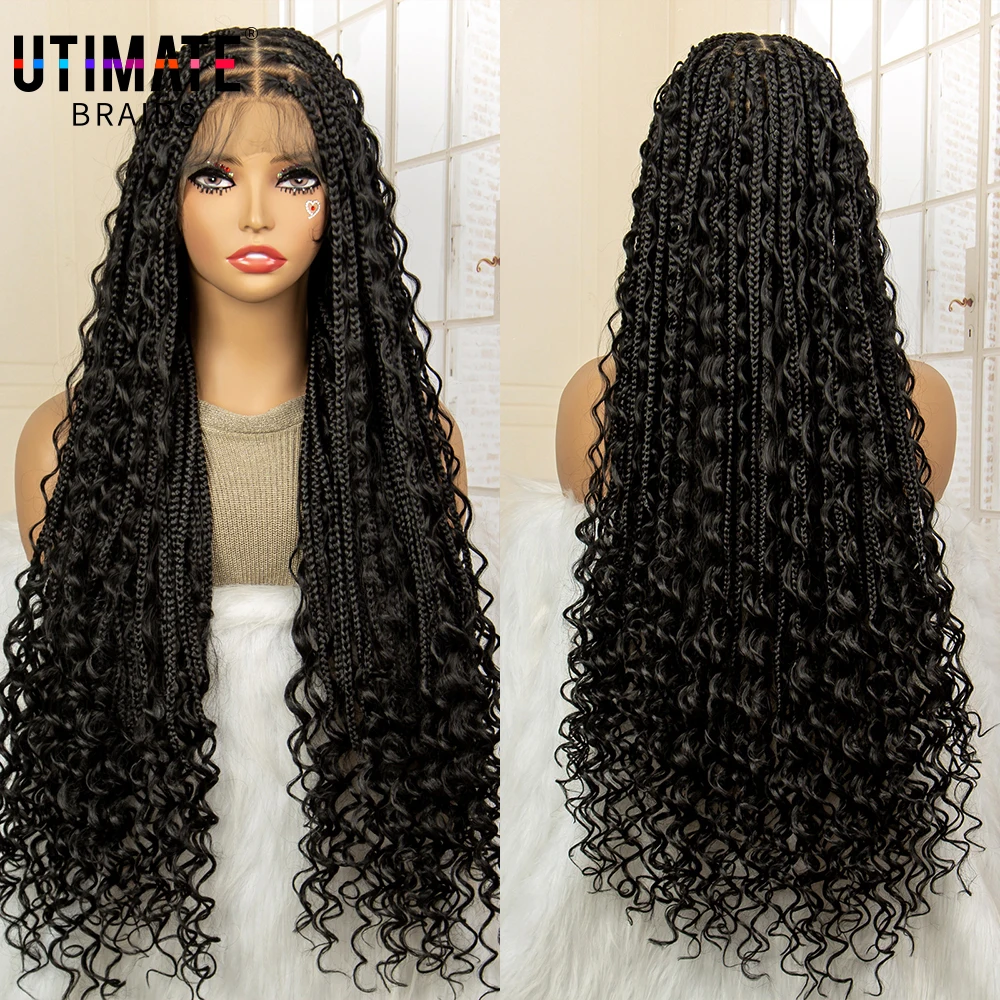 32 Inches Full Lace Synthetic Braided Wigs For Black Women Bobo Braids Lace Wig HD Lace Box Braid Wig Lace Frontal Braiding Wigs