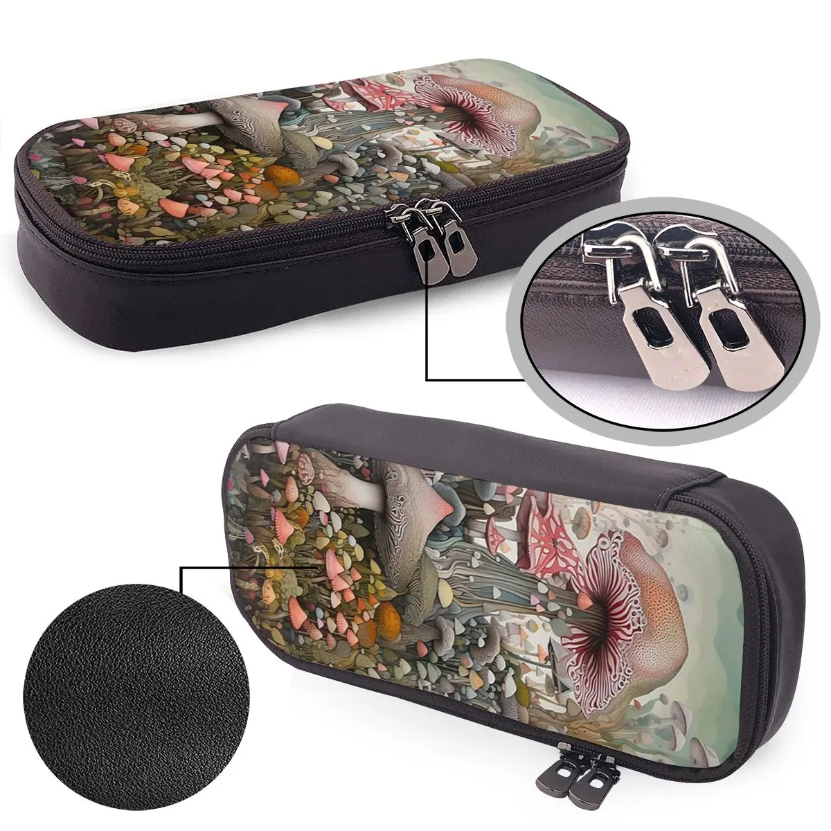 Magical Mushroom Field Leather Pencil Case Pencil Pouch Storage Stationery Supplies Pen Box Pencil Bag for Kids School