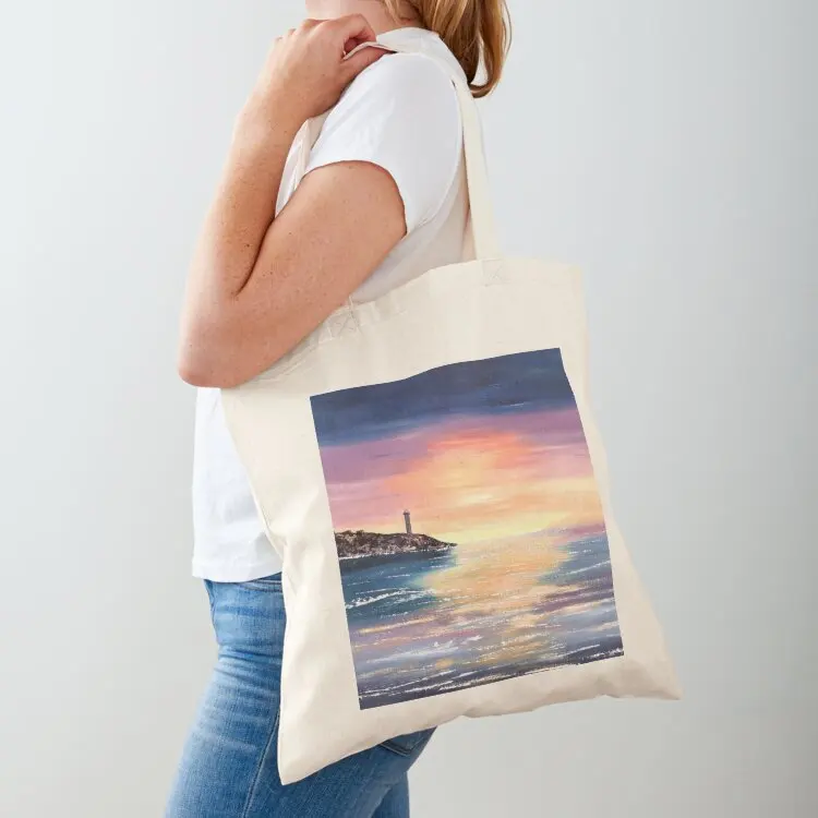 

Sunset at Anglet Lighthouse Tote Bag handbag Canvas shoulder bag sac pour femme large tote bag