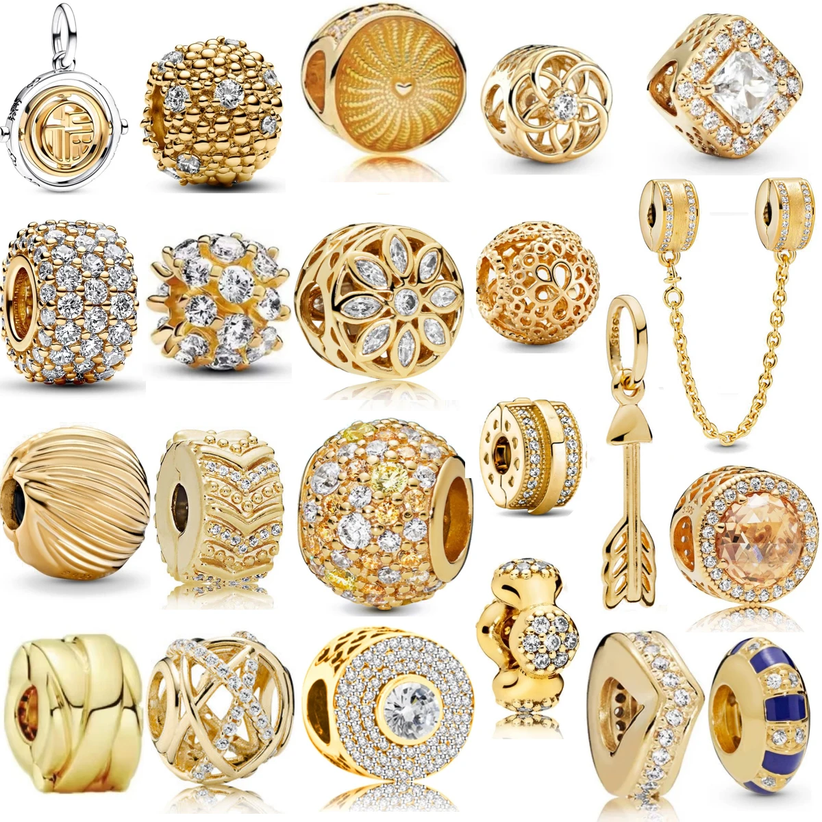 

Блестящие позолоченные 18 К подвески-зажимы OPULENT FLOWER для оригинальных подвесок 925 пробы, браслет, серебряные подвески из бисера для женщин, ювелирные изделия