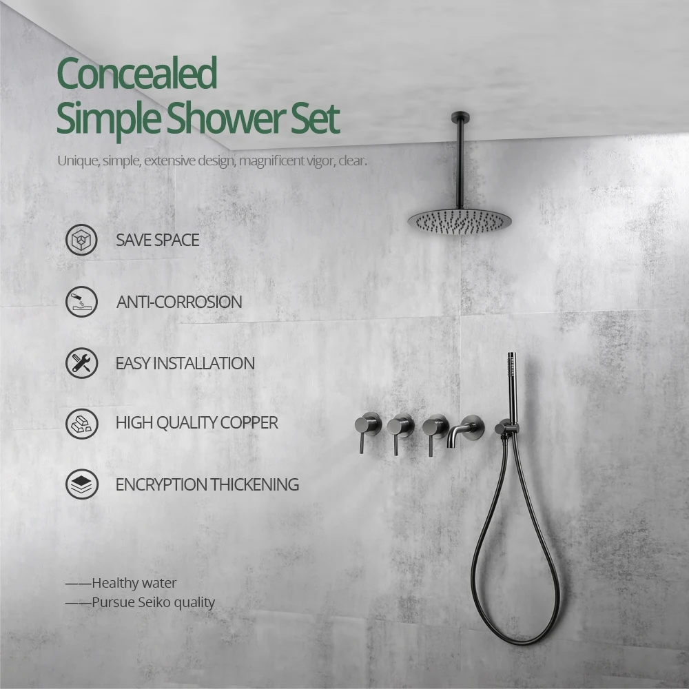 Imagem -02 - Teto Braço Banheiro Mixer Grupo Chuva de Chuveiro Maneiras Banho Torneira com Bico Gunmetal 812 150 21