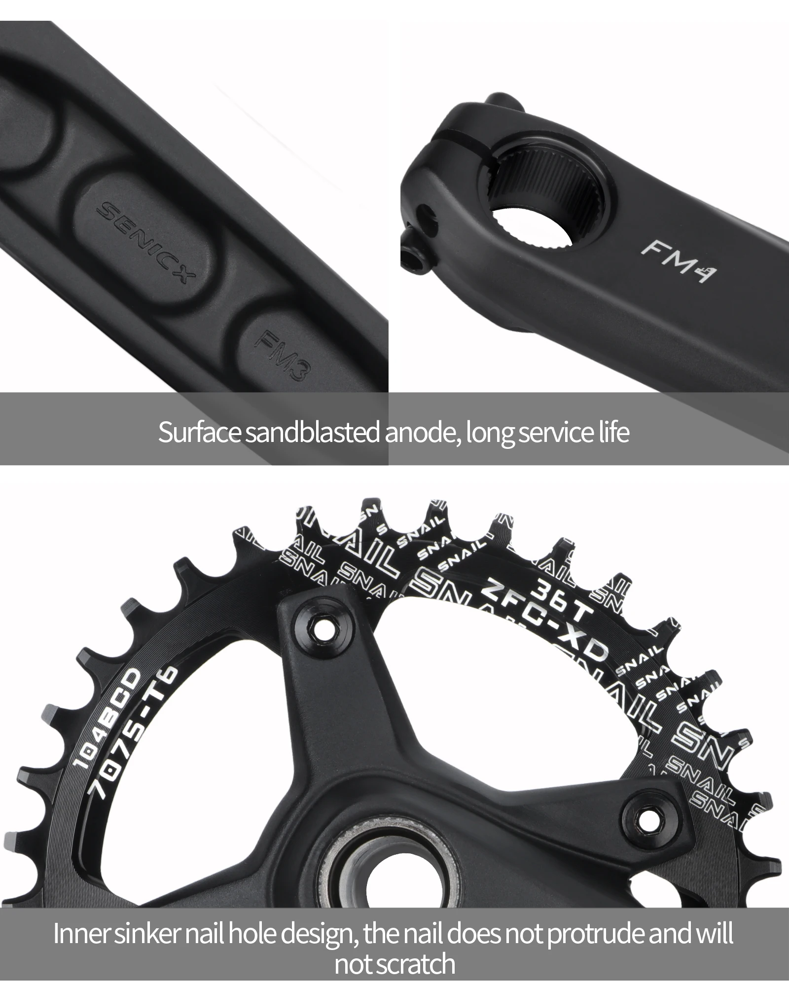 SENICX Fahrradkurbelgarnitur 170 mm 104BCD Einzelkette 32T/34T/36T/38T/40T/42T 8/9/10/11/12Gang Mountainbike Hohlkurbel – Detail 10