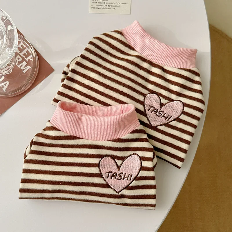 New Dog and Cat Striped Base Shirt Dog Love T-shirt Pet Clothes Teddy Autumn/Winter/Spring Teddy Dog Hoodie Puppy Clothes