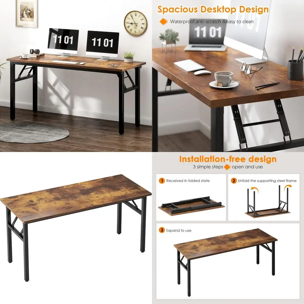 54 Inch Large Rustic Brown Computer Desk for Home Office, Study, and Writing