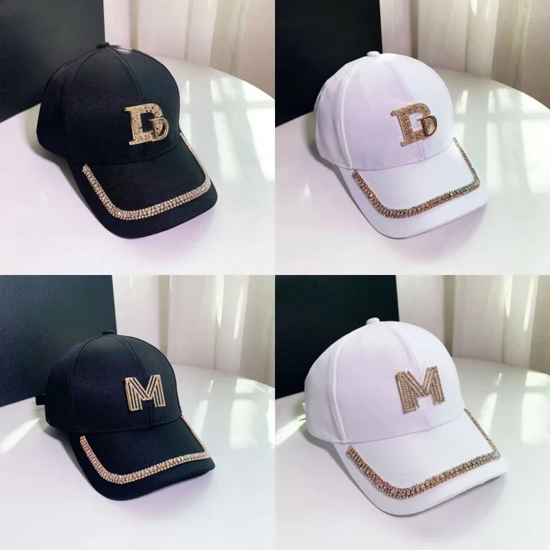 Women Summer Anti-UV Sunhat Baseball Cap Gold Sequins Diamond M D Letter Printed Club Hip Hop Cap Outdoor Sun Protection Visors