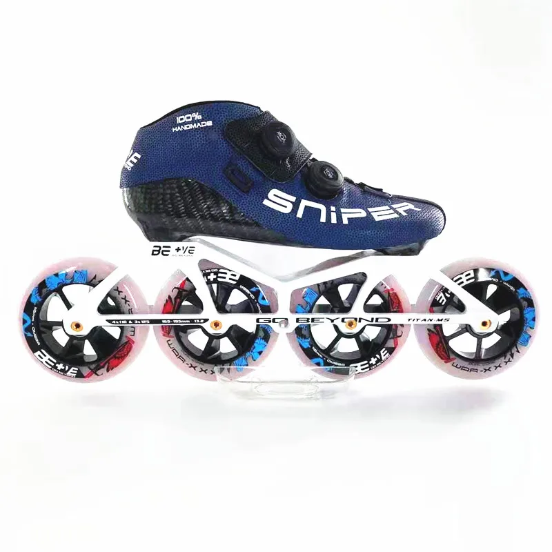 Inline Speed Skates BE+VE Professional Competition Skate Dual-knob Locking Rotate Button Shoes for Indoor Track Racing Rolling