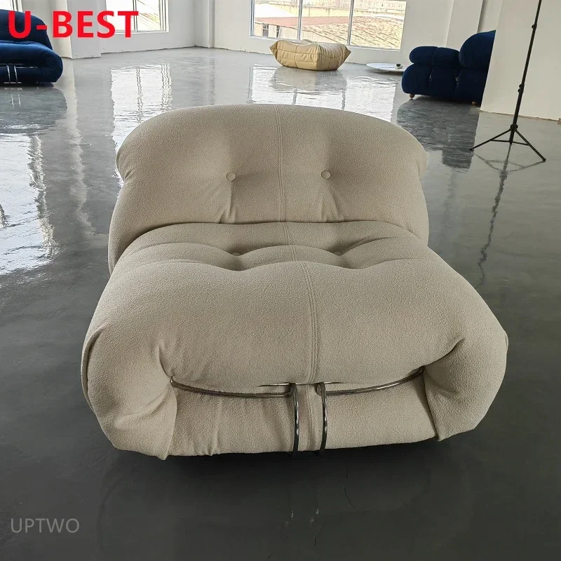 U-BEST Mid-Century Italian Designer Fabric Hippo Sofa Retro Design Living Room Furniture White Boucle Single Sofa Chair