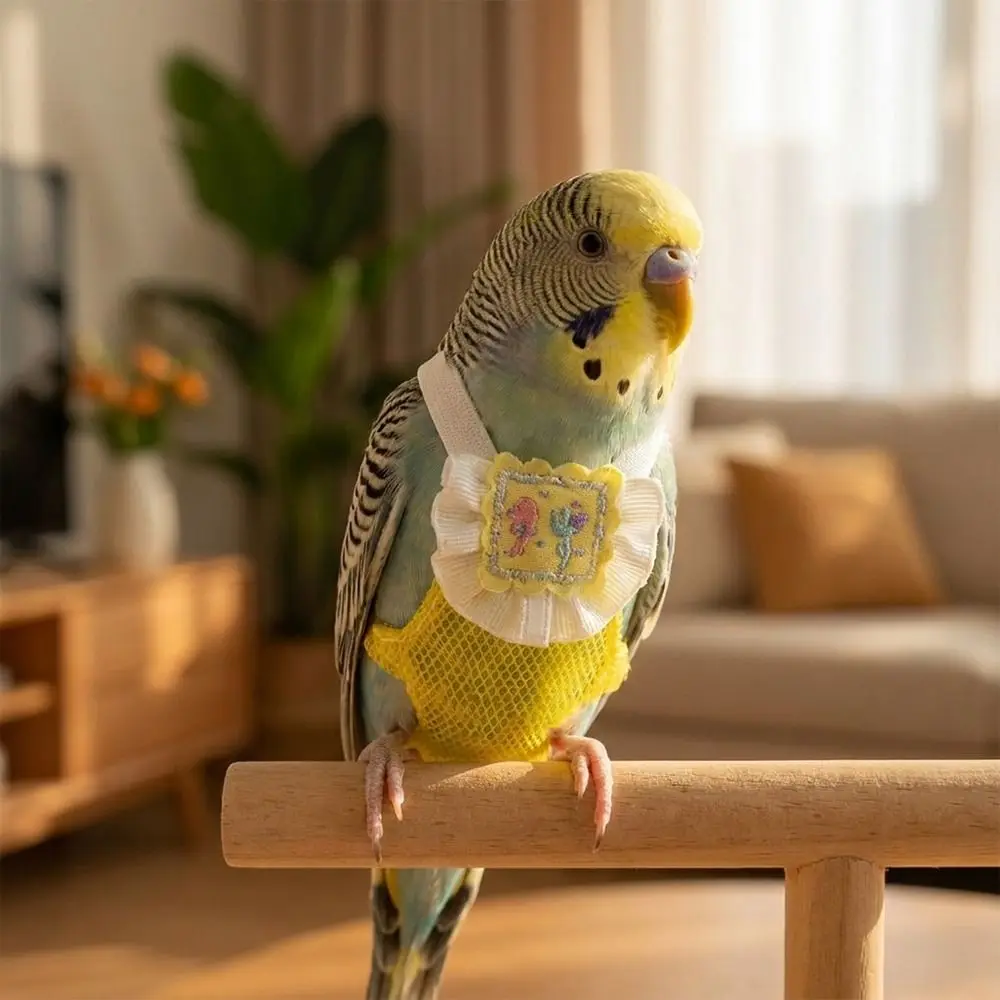 Bird Clothing Breathable Mesh Pet Parrot Diaper Snap-Closure Adjustable Parrot Nappy Cartoon Pattern Bird Vest Birds Supplies