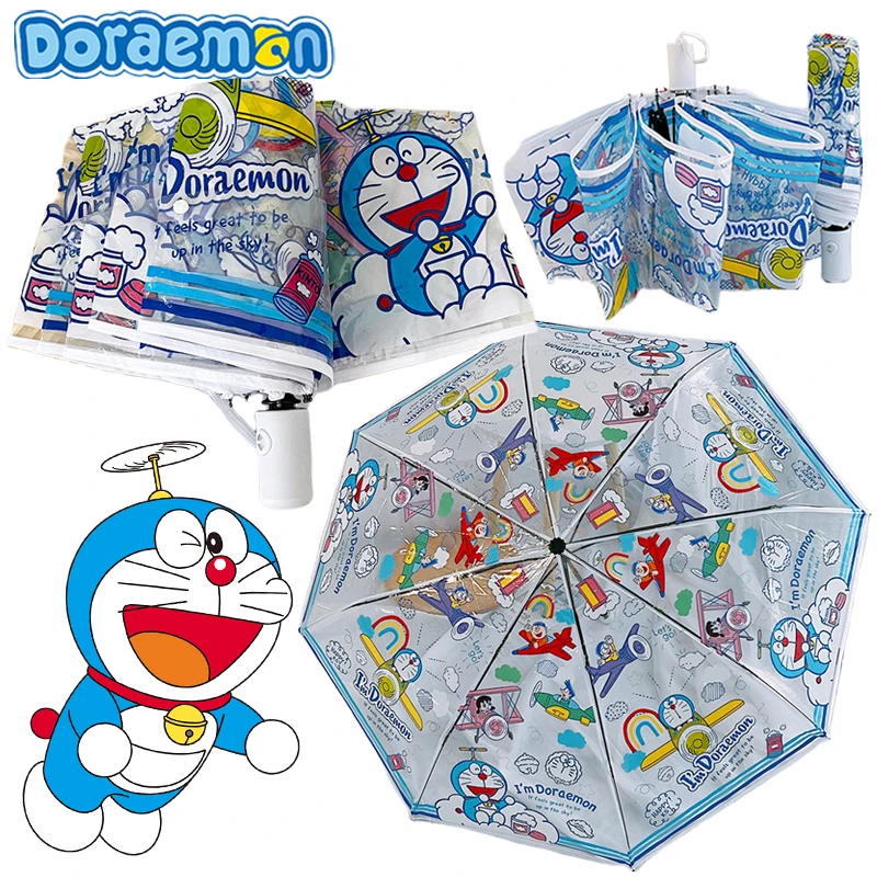 Cartoon Doraemon Transparent Automatic Umbrella for Boys Girls Kawaii Folding Manual Umbrella PVC Colorful Umbrellas Y2K Gifts