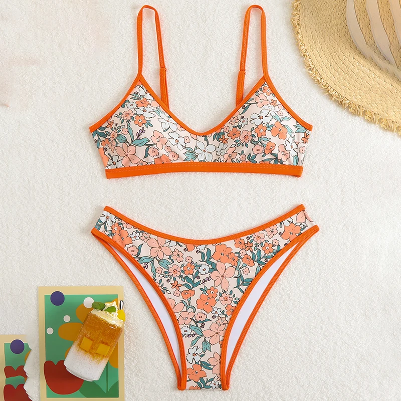 2025 Fashion Floral Printed Bikini Set Halter Bathing Suit Holiday Beach Patchwork Swimsuit Female Biquini Outfits